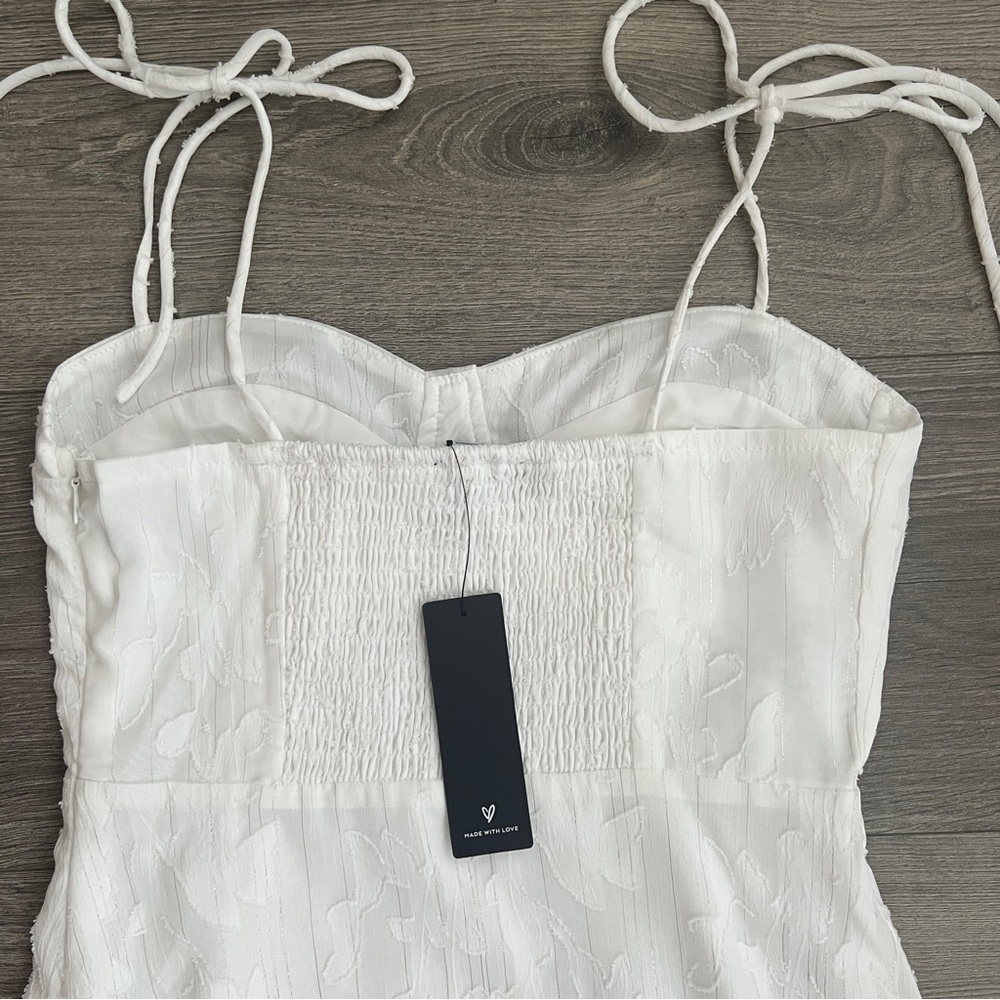 Lulus Loveliest Looks Midi Dress XS White Floral Jacquard Metallic Cottagecore - Picture 8 of 11